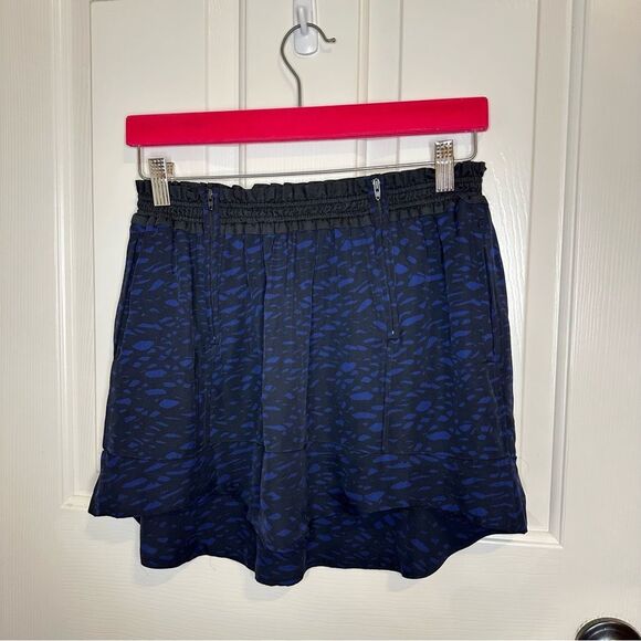 Isabel Marant Blue Black Geometric Pattern 100% Silk Mini Skirt Sz 36 / 4 Grunge - Picture 1 of 10